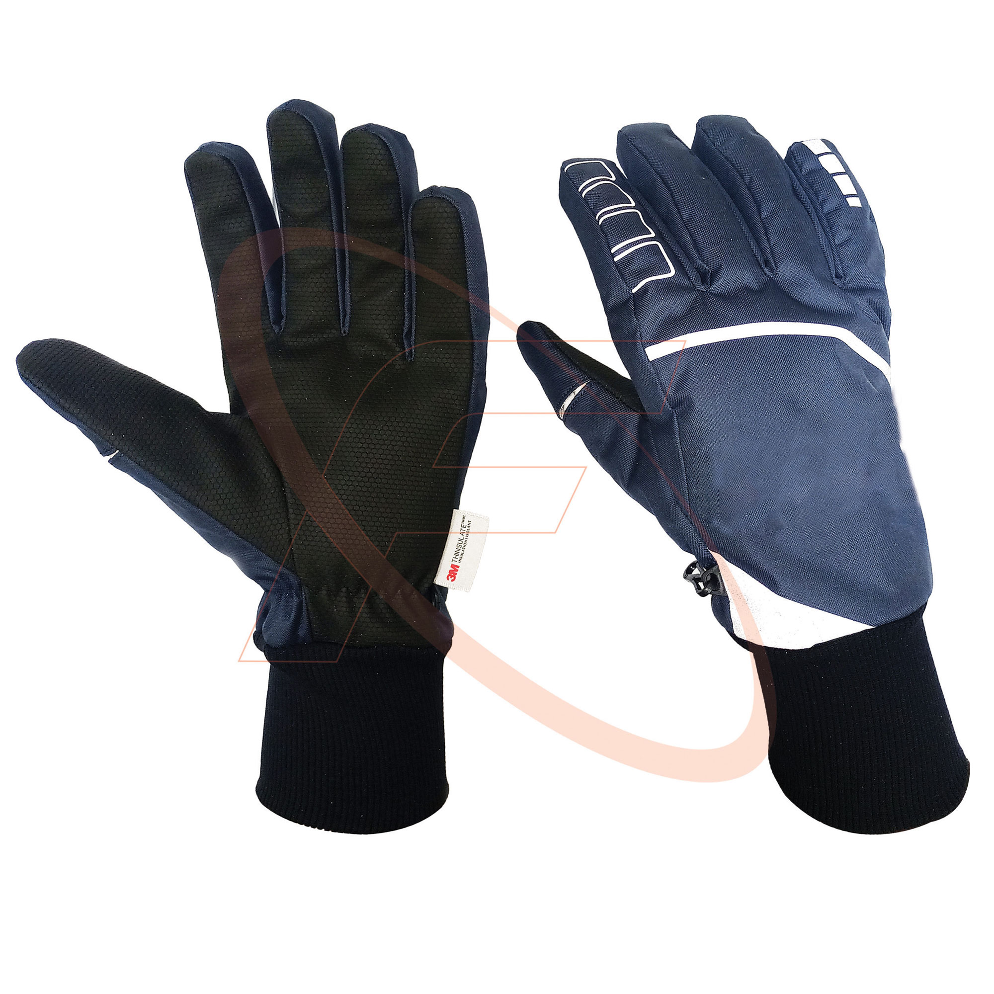 Dress Blue Winter Mechanic Gloves in Synthetic Leather with Silicon Print Palm Best Weather Resistant Winter Gloves