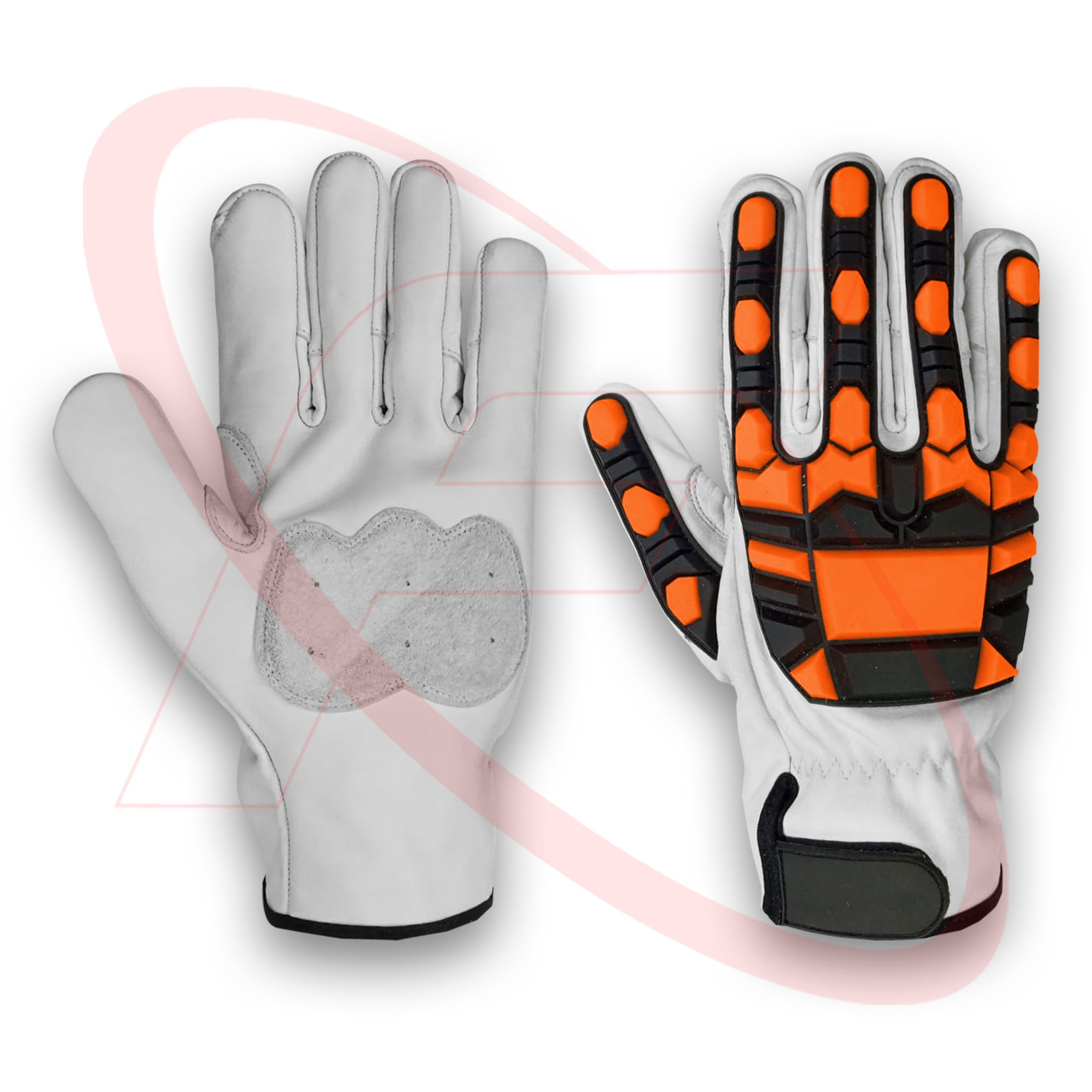 Anti-Impact Mechanic Gloves in Goatskin Leather Impact TPR Un-lined Safety Work Leather Gloves
