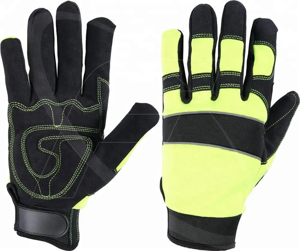 Mechanic Gloves in High Visibility Color Leather Mechanical Working Safety Gloves