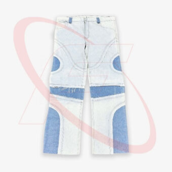 Relaxed, Wide Straight Leg Denim Jean with Patchwork